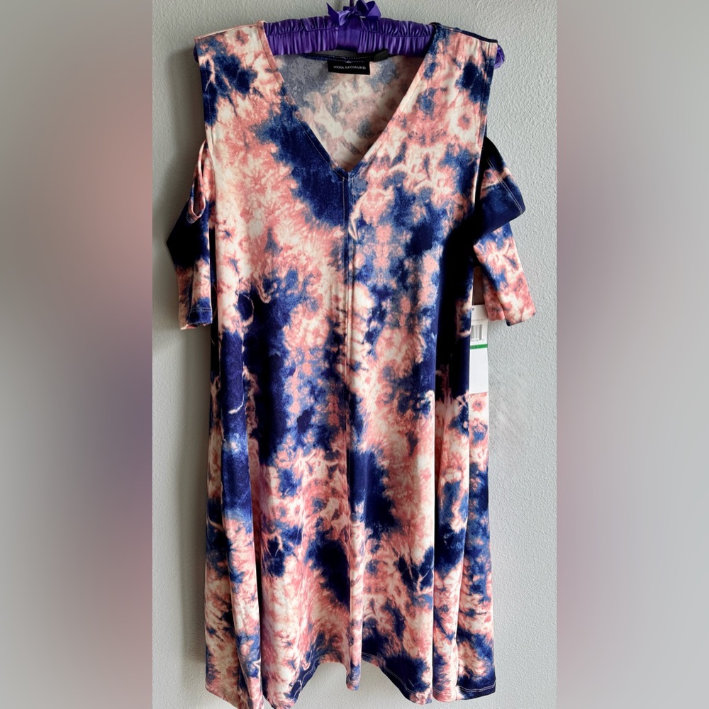 Nina Leonard Tie-Die Cold Shoulder Dress